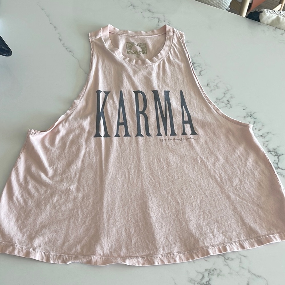 Spiritual Gangster Peach, Karma tank, size Large.  Tiny hole, See photo